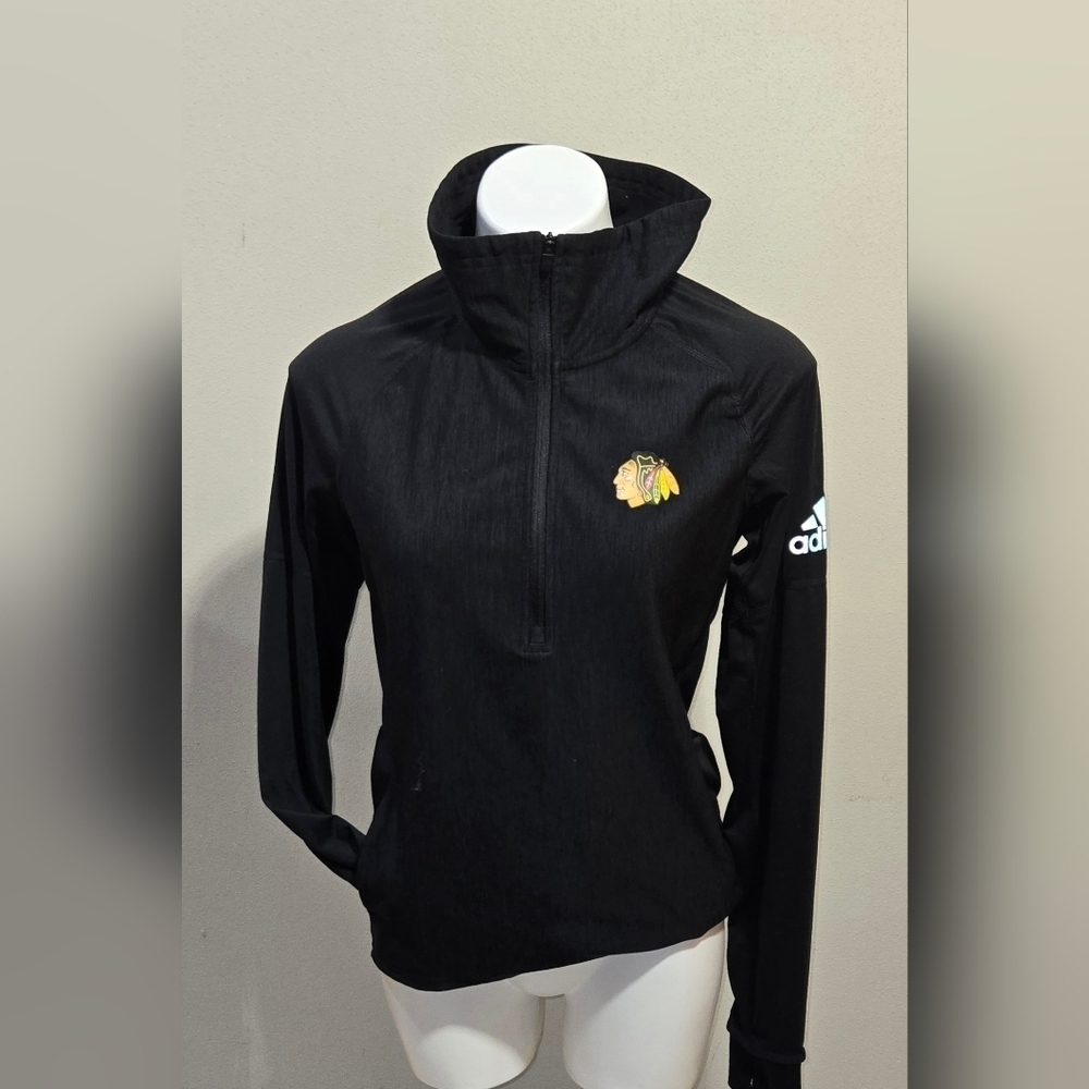 Adidas Women's Medium Climalite 1/4 Zip Pullover Black NHL Blackhawks